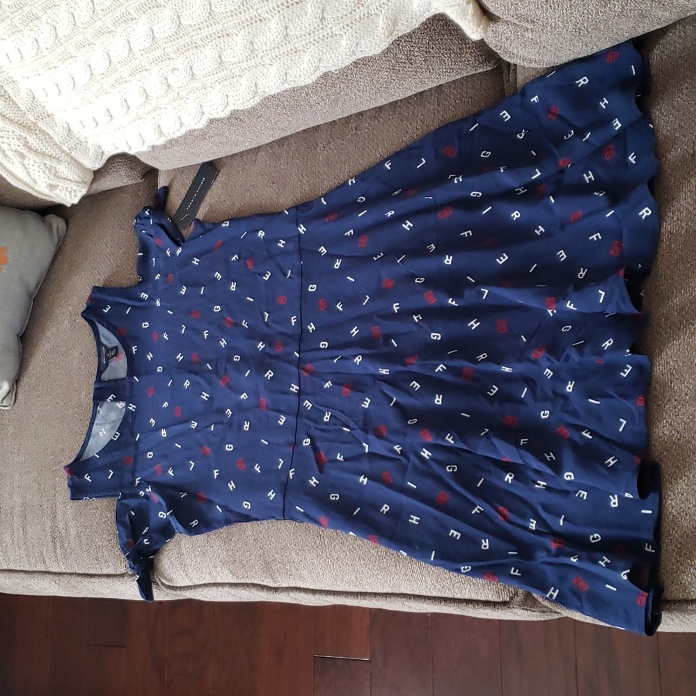 Tommy Hilfiger navy blue cold shoulder white & red print dress - Picture 1 of 9